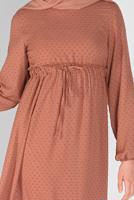 Tesettür giyim KAHVE BELİ BAĞCIKLI ELBİSE 1434 