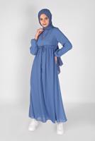 Tesettür giyim LACİVERT BELİ BAĞCIKLI ELBİSE 1434 