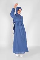 Tesettür giyim LACİVERT BELİ BAĞCIKLI ELBİSE 1434 