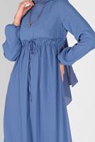 Tesettür giyim LACİVERT BELİ BAĞCIKLI ELBİSE 1434 