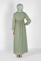 Tesettür giyim YEŞİL BELİ BAĞCIKLI ELBİSE 1434 