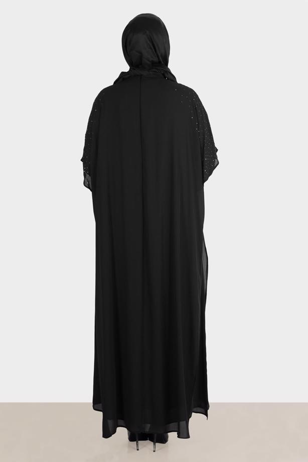 Vêtements hijab NOIR ROBE BRODÉE ALVINA GEM AVEC DÉTAIL EN TULLE T 20163 - TRENDTESETTÜR