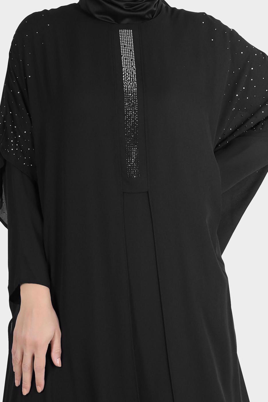 Vêtements hijab NOIR ROBE BRODÉE ALVINA GEM AVEC DÉTAIL EN TULLE T 20163