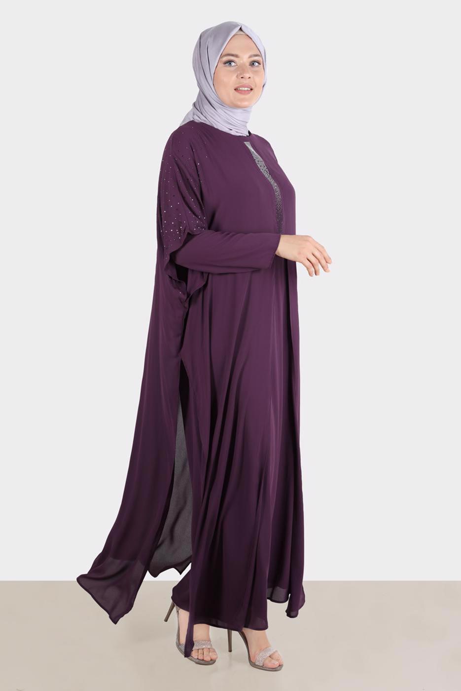 Vêtements hijab PRUNE ROBE BRODÉE ALVINA GEM AVEC DÉTAIL EN TULLE T 20163
