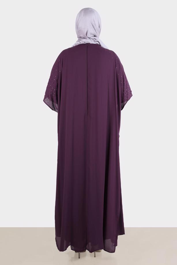 Vêtements hijab PRUNE ROBE BRODÉE ALVINA GEM AVEC DÉTAIL EN TULLE T 20163 - TRENDTESETTÜR