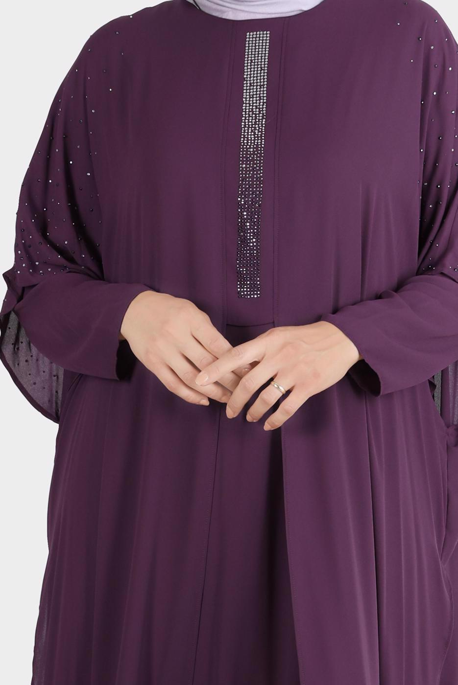 Vêtements hijab PRUNE ROBE BRODÉE ALVINA GEM AVEC DÉTAIL EN TULLE T 20163