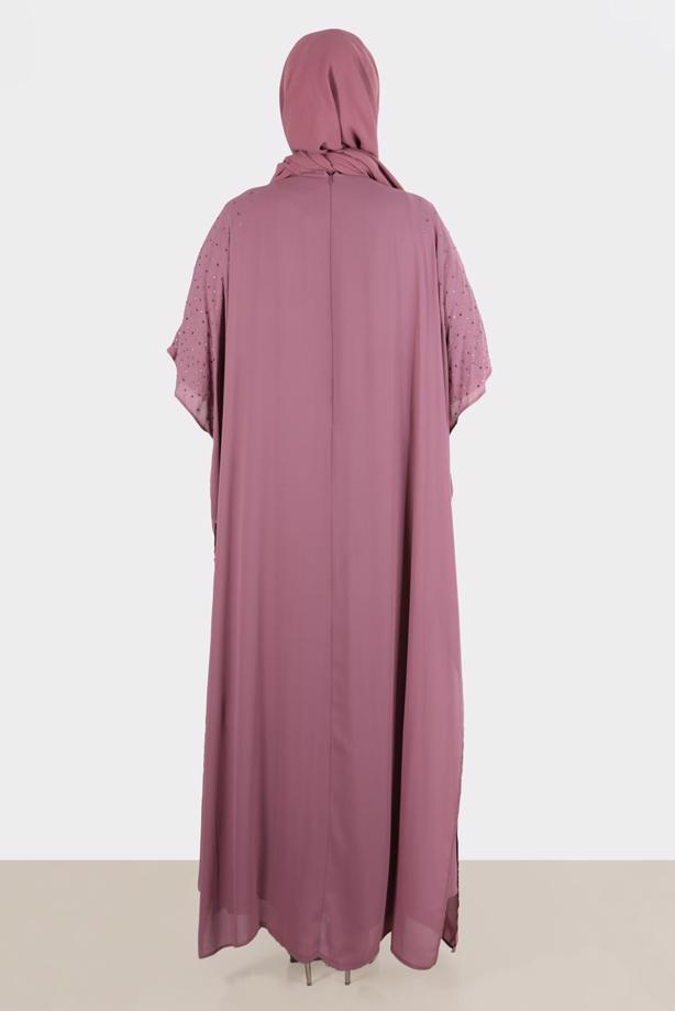 Vêtements hijab ROSE ROBE BRODÉE ALVINA GEM AVEC DÉTAIL EN TULLE T 20163 - TRENDTESETTÜR