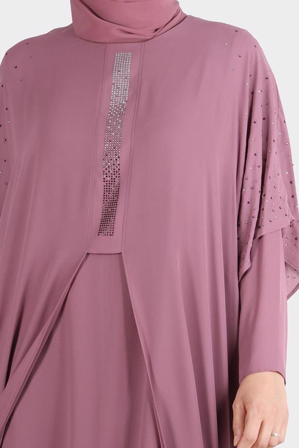Vêtements hijab ROSE ROBE BRODÉE ALVINA GEM AVEC DÉTAIL EN TULLE T 20163 - TRENDTESETTÜR