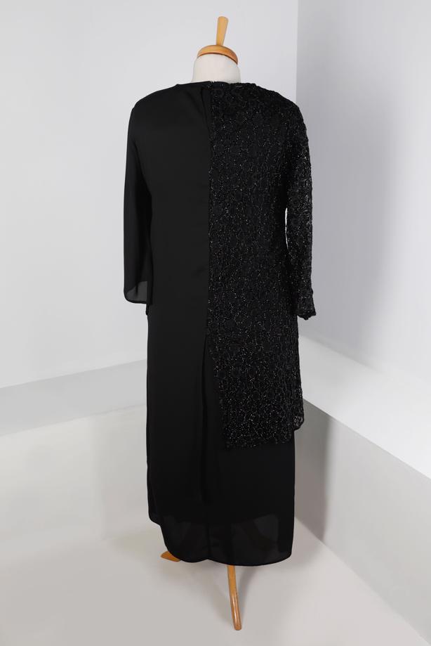 Vêtements hijab NOIR ENSEMBLE JUPE 2 PIÈCES ARGENT LAÇÉ T 2883 - TRENDTESETTÜR