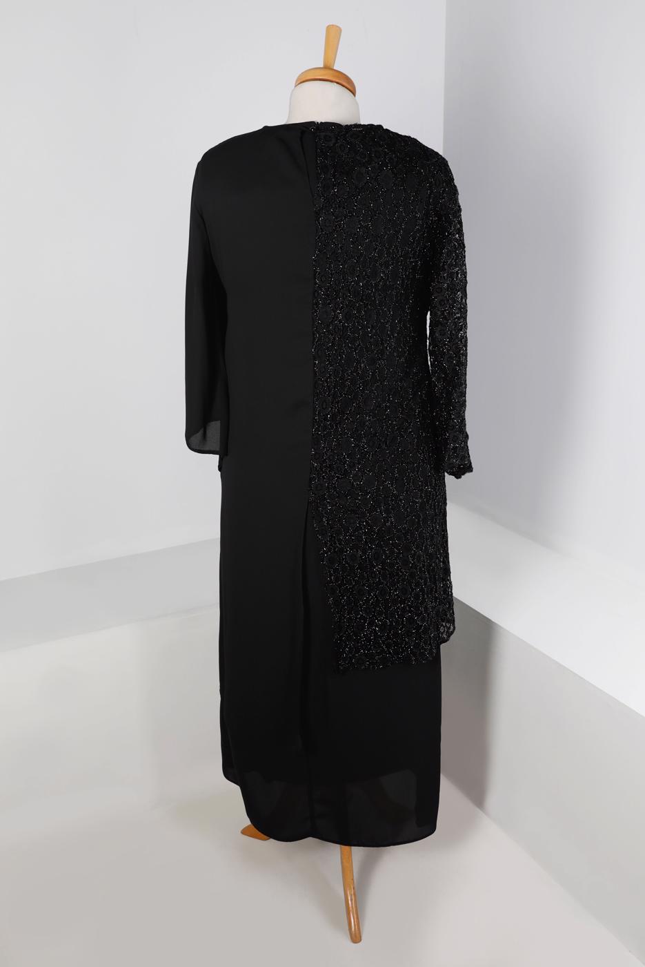 Vêtements hijab NOIR ENSEMBLE JUPE 2 PIÈCES ARGENT LAÇÉ T 2883