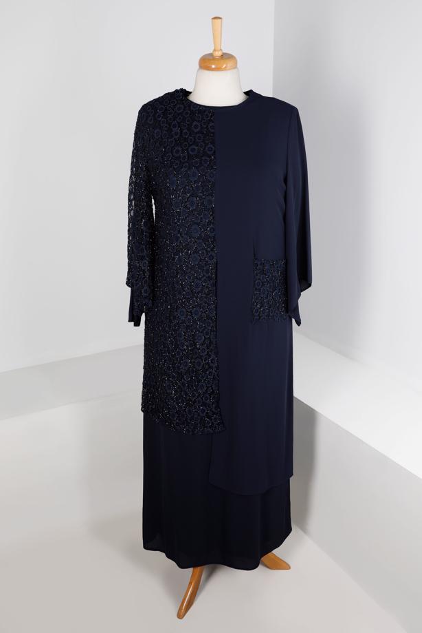 Vêtements hijab BLEU MARINE ENSEMBLE JUPE 2 PIÈCES ARGENT LAÇÉ T 2883 - TRENDTESETTÜR