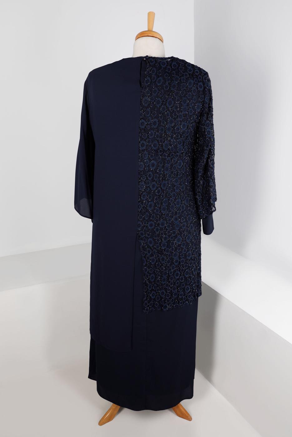 Vêtements hijab BLEU MARINE ENSEMBLE JUPE 2 PIÈCES ARGENT LAÇÉ T 2883