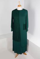 Vêtements hijab VERT ENSEMBLE JUPE 2 PIÈCES ARGENT LAÇÉ T 2883