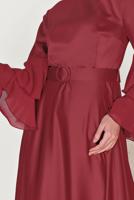 Tesettür giyim BORDO KEMERLİ ELBİSE T 40460