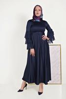 Tesettür giyim LACİVERT KEMERLİ ELBİSE T 40460