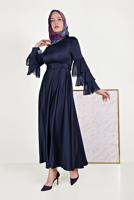 Tesettür giyim LACİVERT KEMERLİ ELBİSE T 40460