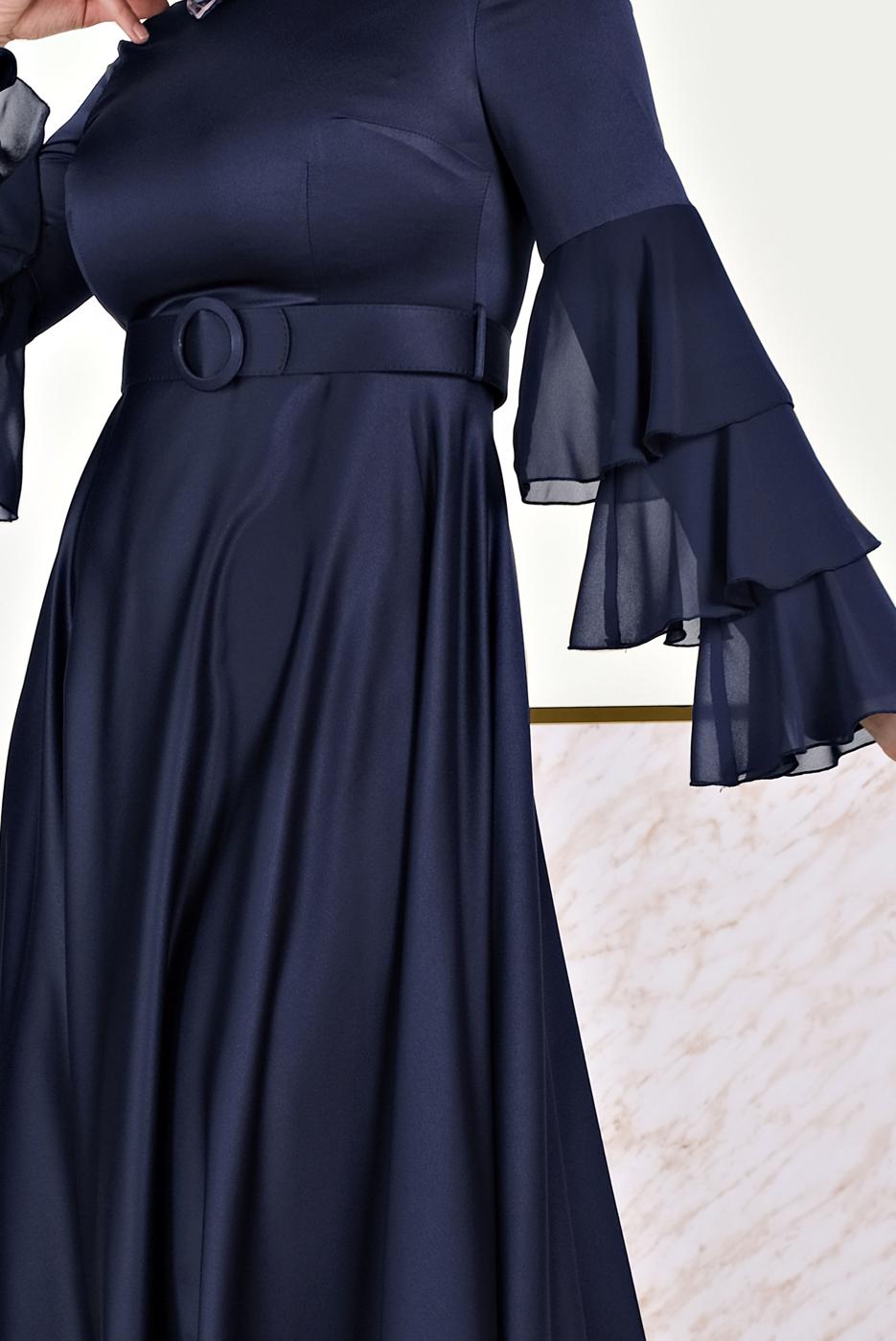 Tesettür giyim LACİVERT KEMERLİ ELBİSE T 40460