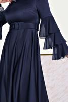 Tesettür giyim LACİVERT KEMERLİ ELBİSE T 40460