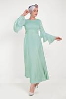 Tesettür giyim YEŞİL KEMERLİ ELBİSE T 40460