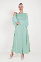 Tesettür giyim YEŞİL KEMERLİ ELBİSE T 40460