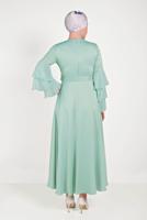 Tesettür giyim YEŞİL KEMERLİ ELBİSE T 40460