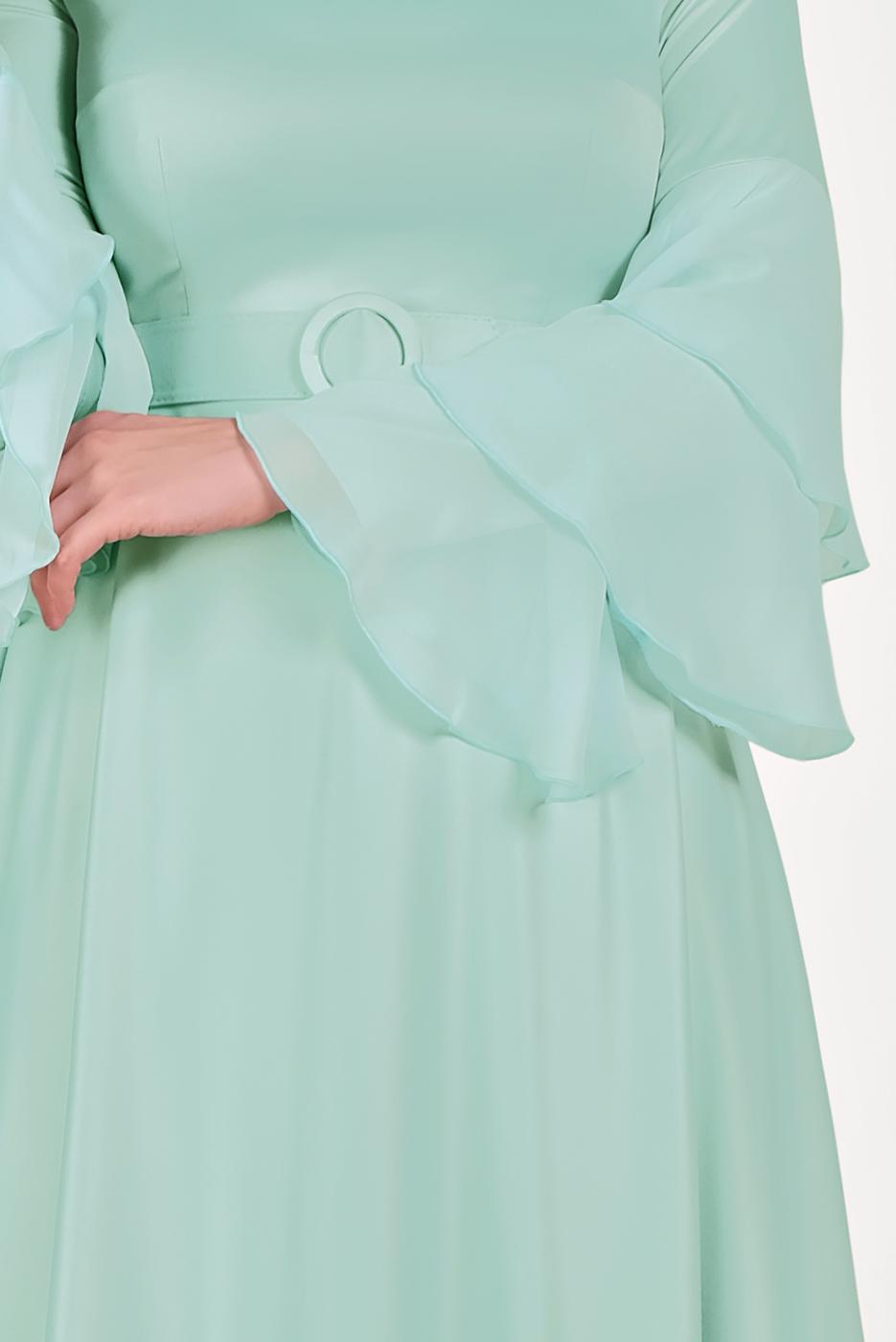 Tesettür giyim YEŞİL KEMERLİ ELBİSE T 40460