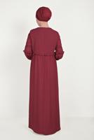 Tesettür giyim BORDO ALVİNA DÜĞMELİ NAKIŞLI ELBİSE 40500 
