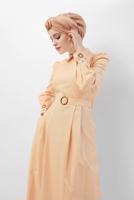 Tesettür giyim SARI ALVİNA PAMUKLU KAZAYAĞI DESENLİ NAKIŞ DETAYLI ELBİSE T 40520