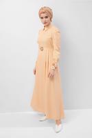 Tesettür giyim SARI ALVİNA PAMUKLU KAZAYAĞI DESENLİ NAKIŞ DETAYLI ELBİSE T 40520