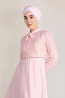Tesettür giyim PUDRA ALVİNA DANTEL DETAYLI ELBİSE T 40522