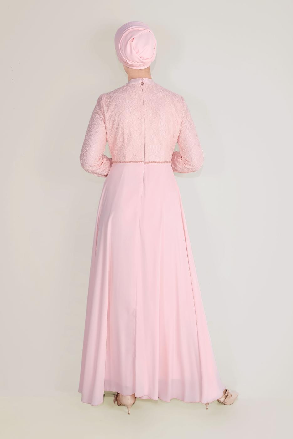 Tesettür giyim PUDRA ALVİNA DANTEL DETAYLI ELBİSE T 40522