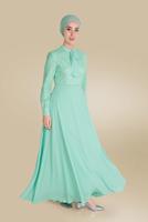 Tesettür giyim YEŞİL ALVİNA DANTEL DETAYLI ELBİSE T 40522