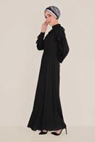 Tesettür giyim SİYAH ALVİNA FIRFIRLI BONCUK İŞLEME DETAYLI ELBİSE T 40546