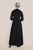 Tesettür giyim SİYAH ALVİNA FIRFIRLI BONCUK İŞLEME DETAYLI ELBİSE T 40546