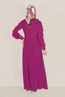 Tesettür giyim MOR ALVİNA FIRFIRLI BONCUK İŞLEME DETAYLI ELBİSE T 40546