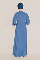 Tesettür giyim LACİVERT ALVİNA FIRFIRLI BONCUK İŞLEME DETAYLI ELBİSE T 40546