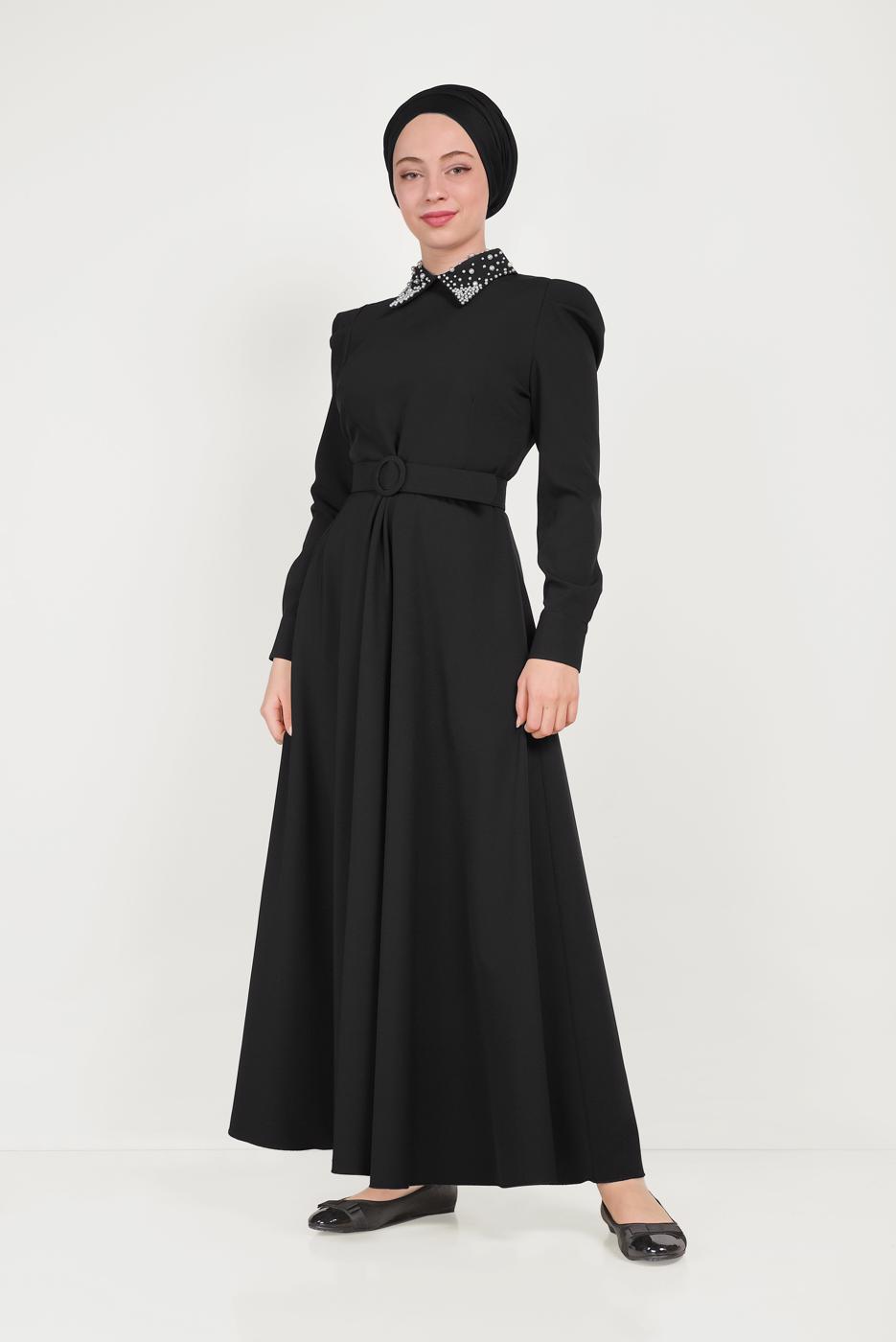 Tesettür giyim SİYAH T 40559 ALVİNA ZADE ELBİSE 36/42 TEK38