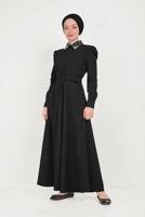Tesettür giyim SİYAH T 40559 ALVİNA ZADE ELBİSE 36/42 TEK38