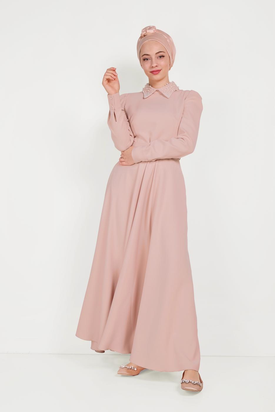 Tesettür giyim PUDRA T 40559 ALVİNA ZADE ELBİSE 36/42 TEK38