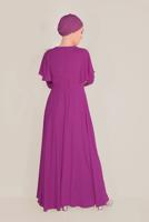 Tesettür giyim MOR BONCUKLU TÜY DETAYLI ELBİSE 40567 