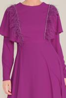 Tesettür giyim MOR BONCUKLU TÜY DETAYLI ELBİSE 40567 