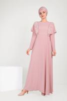 Tesettür giyim PUDRA BONCUKLU TÜY DETAYLI ELBİSE 40567 