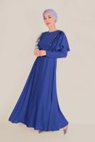 Tesettür giyim LACİVERT BONCUKLU TÜY DETAYLI ELBİSE 40567 