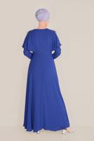 Tesettür giyim LACİVERT BONCUKLU TÜY DETAYLI ELBİSE 40567 