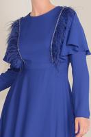 Tesettür giyim LACİVERT BONCUKLU TÜY DETAYLI ELBİSE 40567 