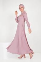 Tesettür giyim PUDRA ALVİNA İNCİ VE TÜYLÜ ELBİSE T 40568