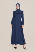 Tesettür giyim LACİVERT ALVİNA İNCİ VE TÜYLÜ ELBİSE T 40568