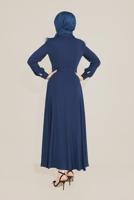 Tesettür giyim LACİVERT ALVİNA İNCİ VE TÜYLÜ ELBİSE T 40568