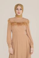 Tesettür giyim PEMBE ALVİNA İNCİ VE TÜYLÜ ELBİSE T 40568