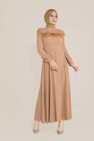 Tesettür giyim PEMBE ALVİNA İNCİ VE TÜYLÜ ELBİSE T 40568